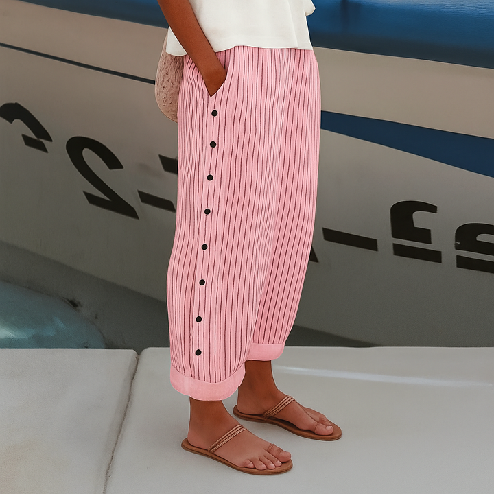Women's Wide-Leg Trousers in Casual Stripes in Pink