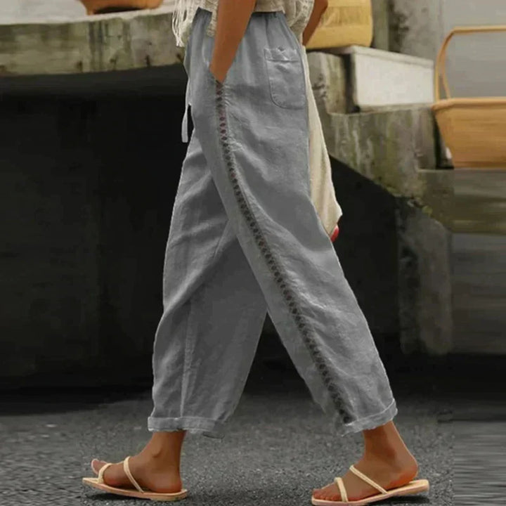 Women's Wide Leg Trousers with Drawstring Waist in Grey