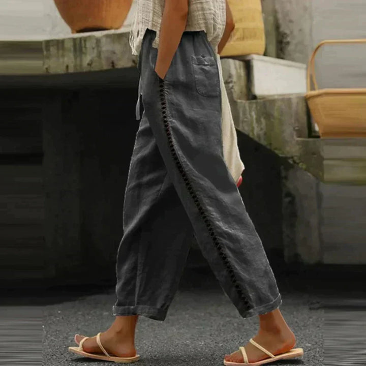 Women's Wide Leg Trousers with Drawstring Waist in Navy