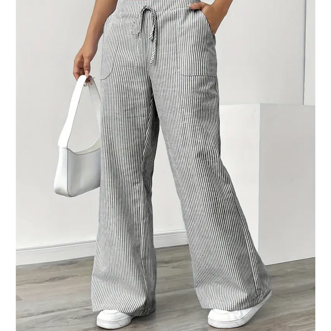 Women's Wide Leg Trousers with Fine Stripes (10)