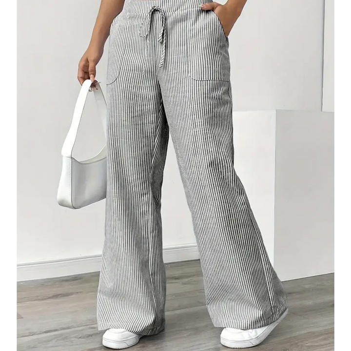 Women's Wide Leg Trousers with Fine Stripes (10)