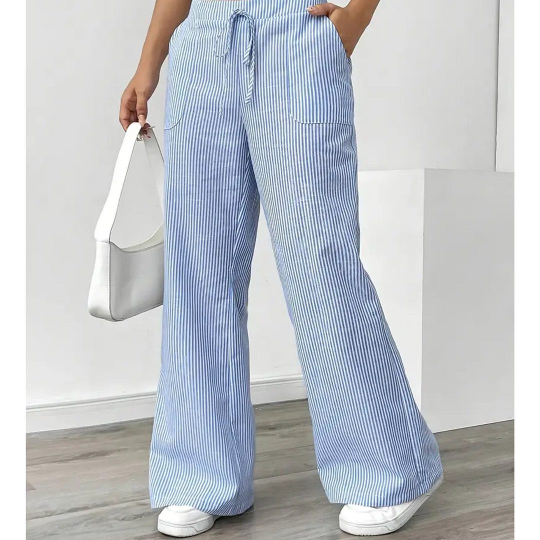 Women's Wide Leg Trousers with Fine Stripes (4)