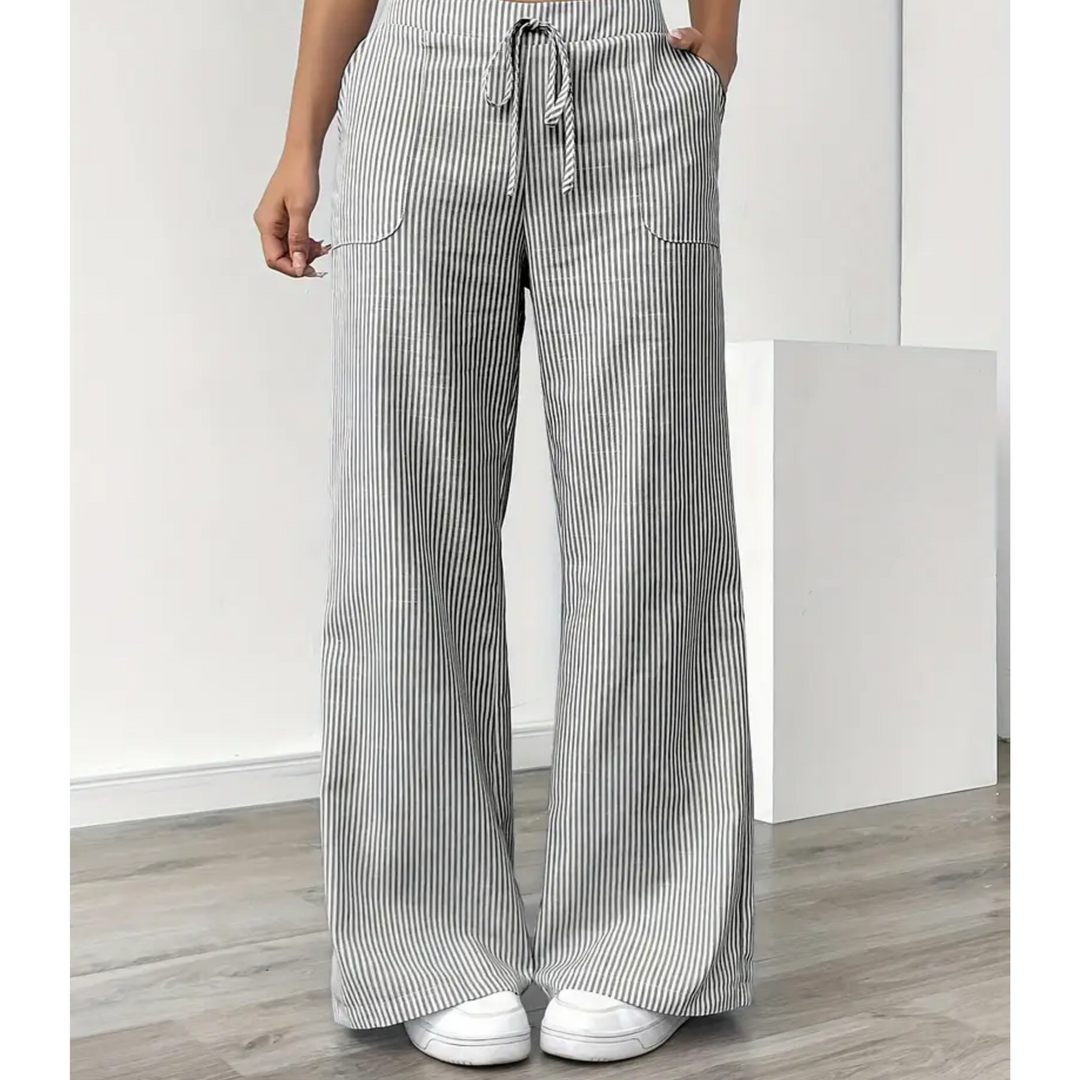 Women's Wide Leg Trousers with Fine Stripes in Grey