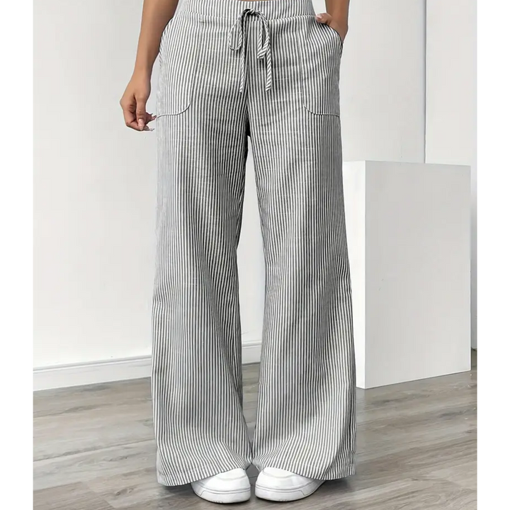 Women's Wide Leg Trousers with Fine Stripes in Grey