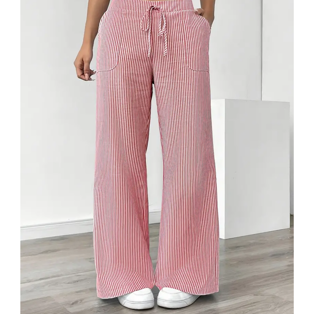 Women's Wide Leg Trousers with Fine Stripes in Pink