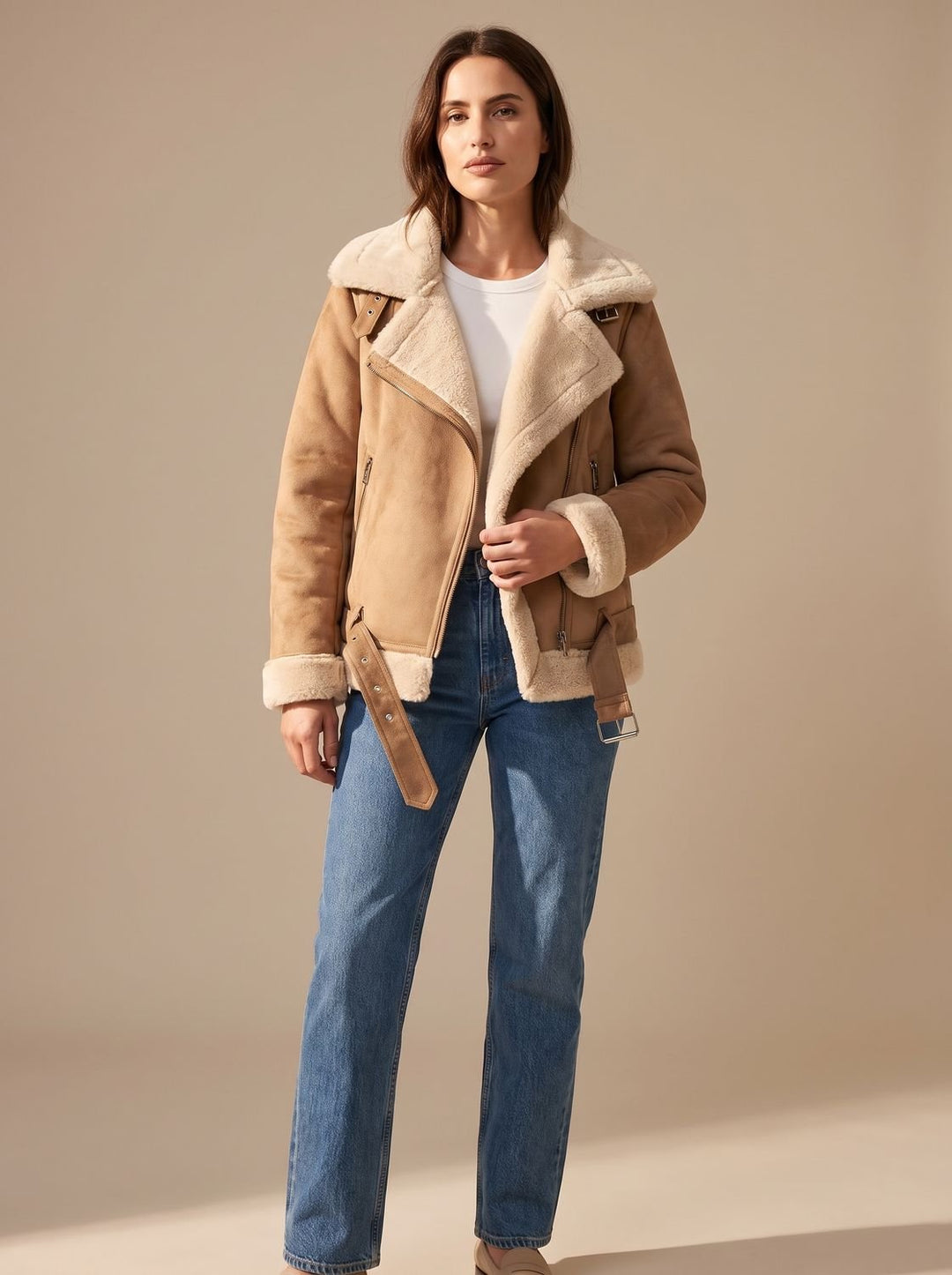 Women's Winter Coat Aviator with Faux Shearling