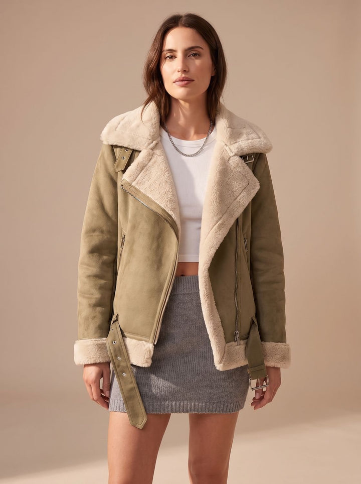 Women's Winter Coat Aviator with Faux Shearling (5)