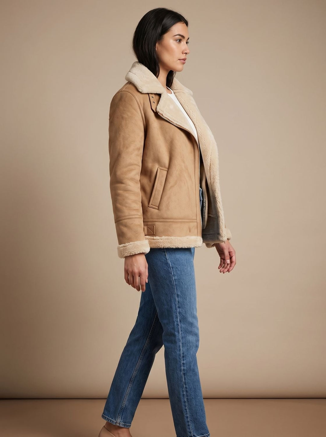 Women's Winter Coat Aviator with Faux Shearling (6)