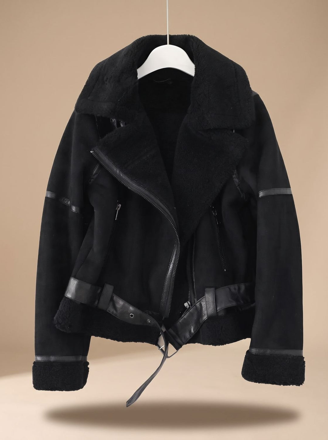 Women's Winter Coat Aviator with Faux Shearling in Black
