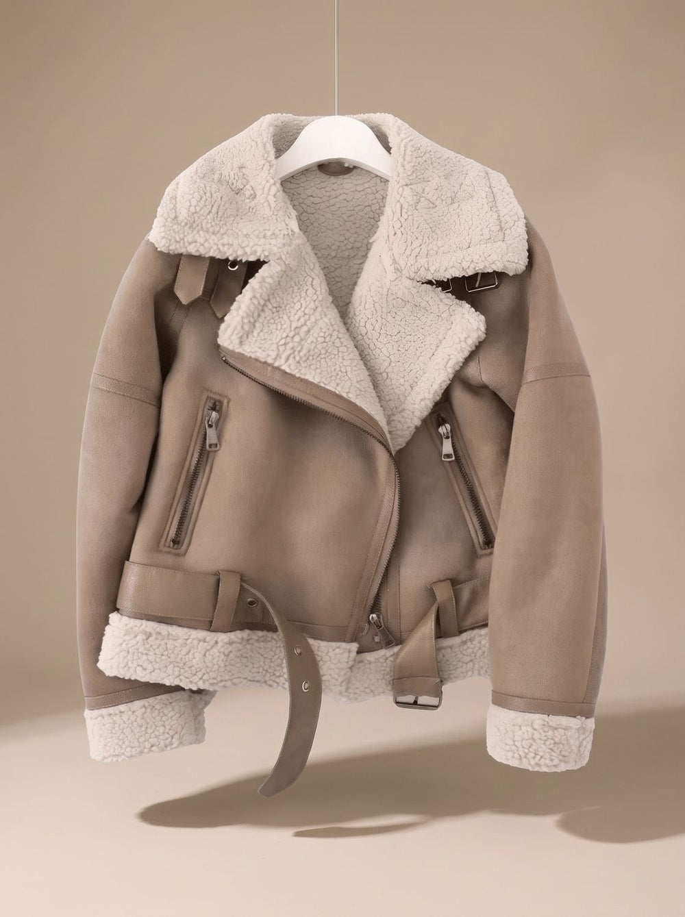 Women's Winter Coat Aviator with Faux Shearling in Brown