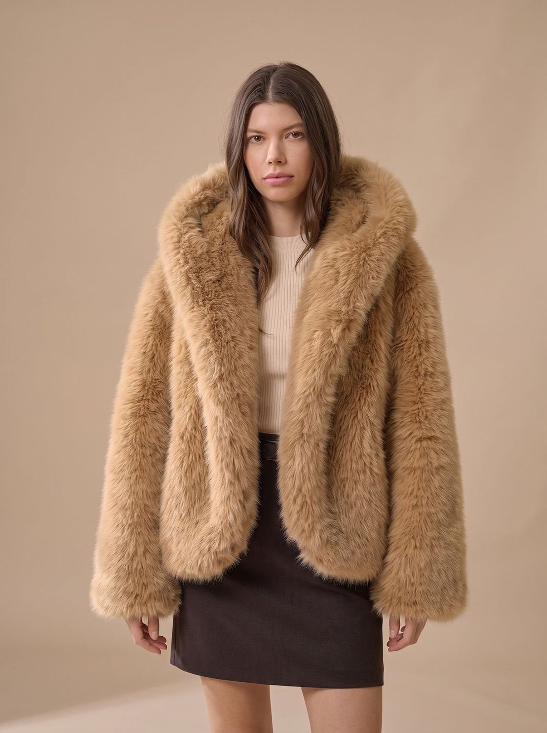 Women's Winter Faux Fur Coat, Oversized Fit in Brown 1