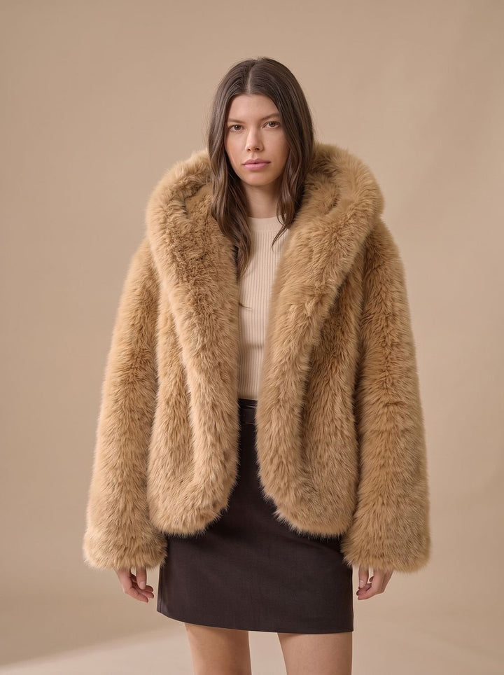 Women's Winter Faux Fur Coat, Oversized Fit in Brown 1