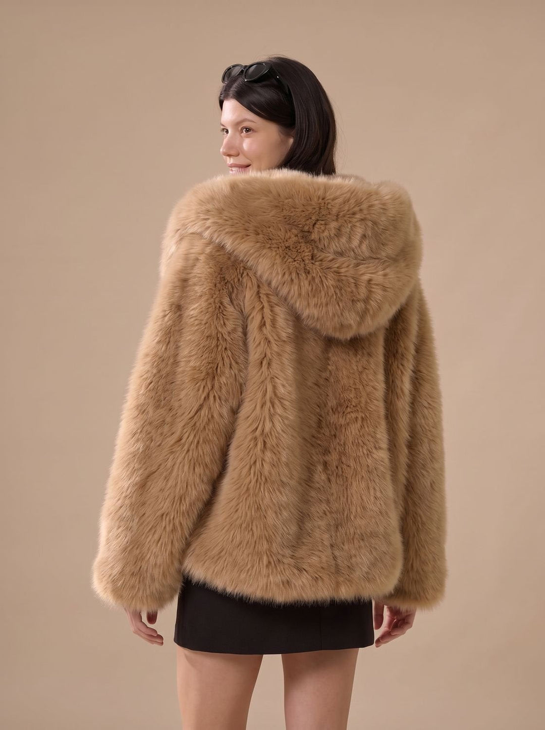 Women's Winter Faux Fur Coat, Oversized Fit in Brown 2