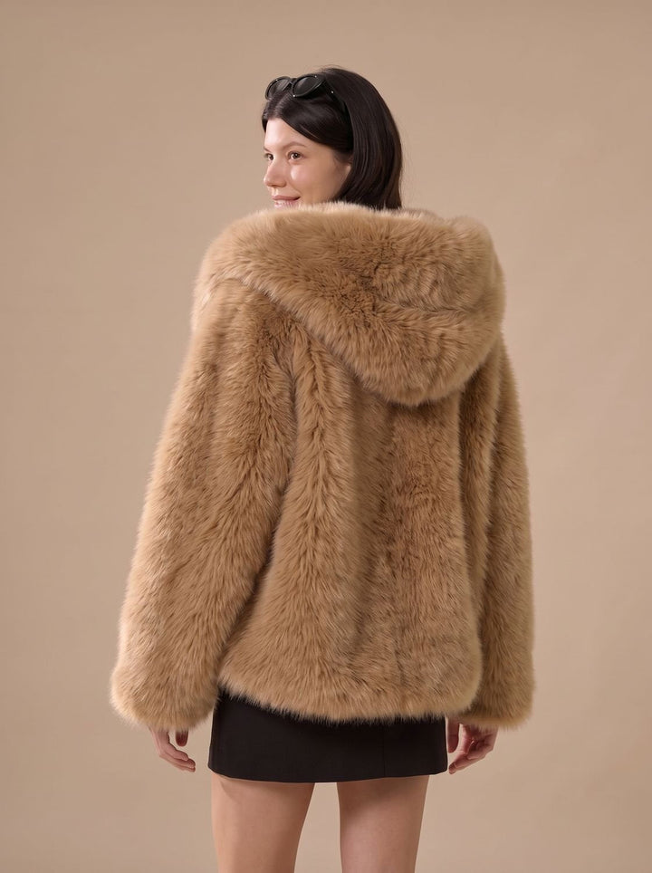 Women's Winter Faux Fur Coat, Oversized Fit in Brown 2