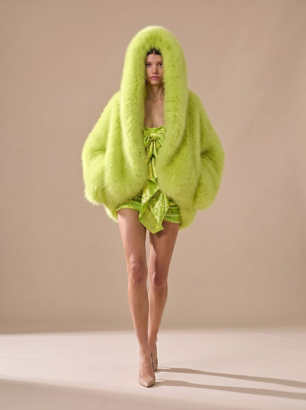 Women's Winter Faux Fur Coat, Oversized Fit in Green