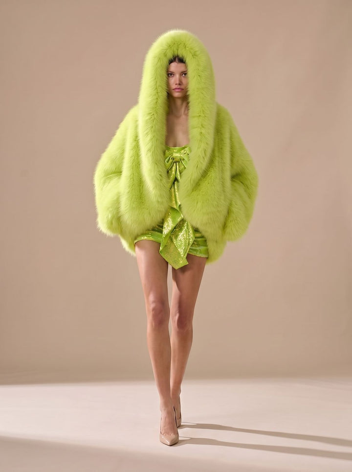 Women's Winter Faux Fur Coat, Oversized Fit in Green