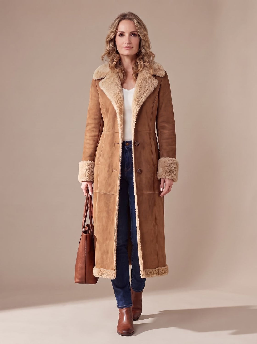 Women's Winter Faux Fur Trench Coat (3)