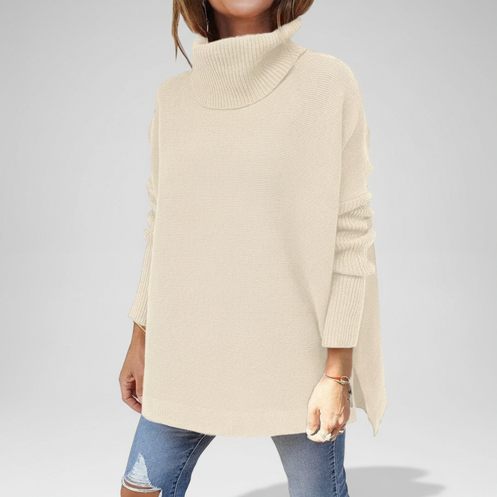 Women's Winter Oversized Turtleneck Jumper Dress in Beige