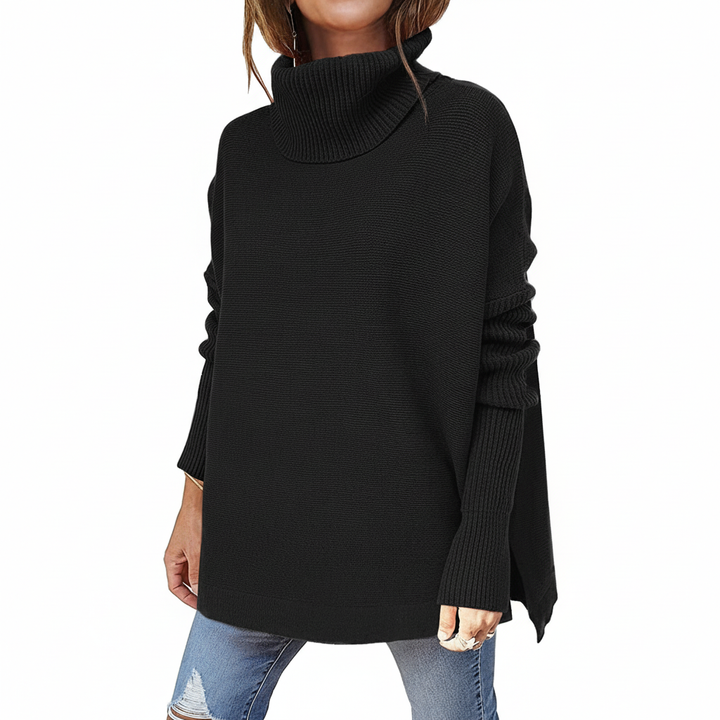 Women's Winter Oversized Turtleneck Jumper Dress in Black