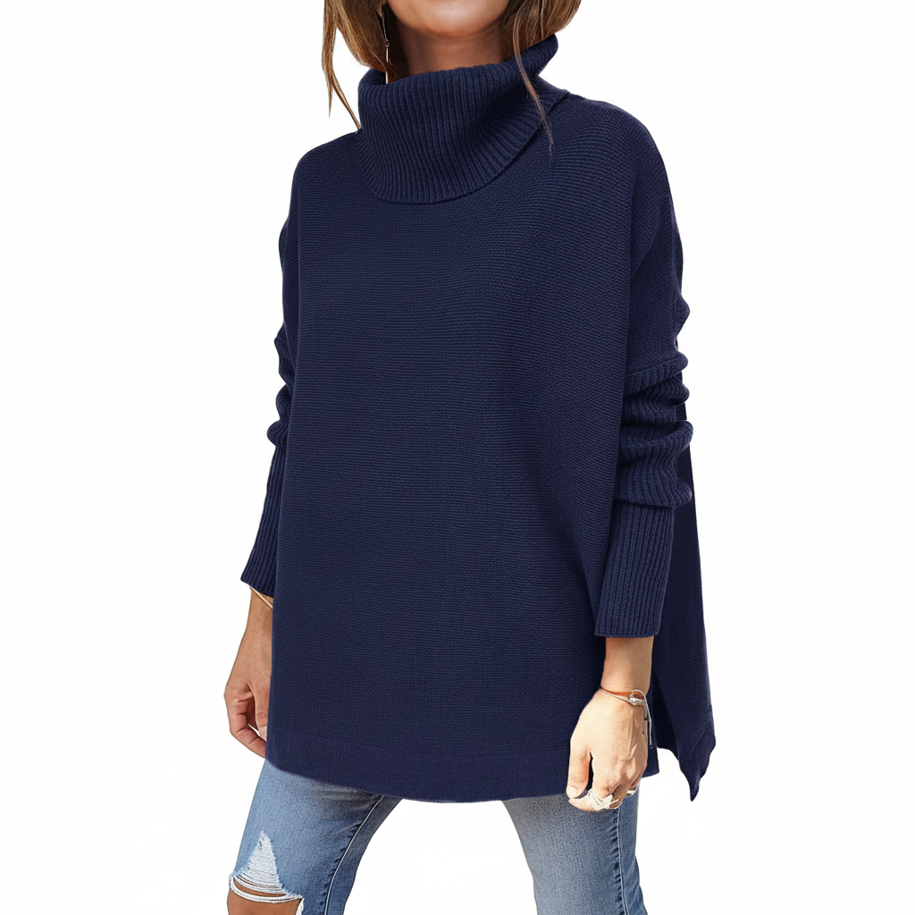 Women's Winter Oversized Turtleneck Jumper Dress in Blue