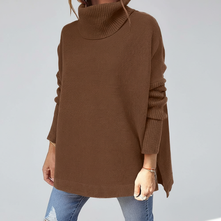 Women's Winter Oversized Turtleneck Jumper Dress in Dark Brown