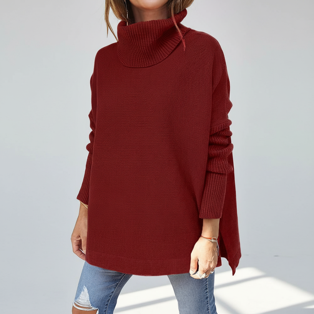 Women's Winter Oversized Turtleneck Jumper Dress in Red