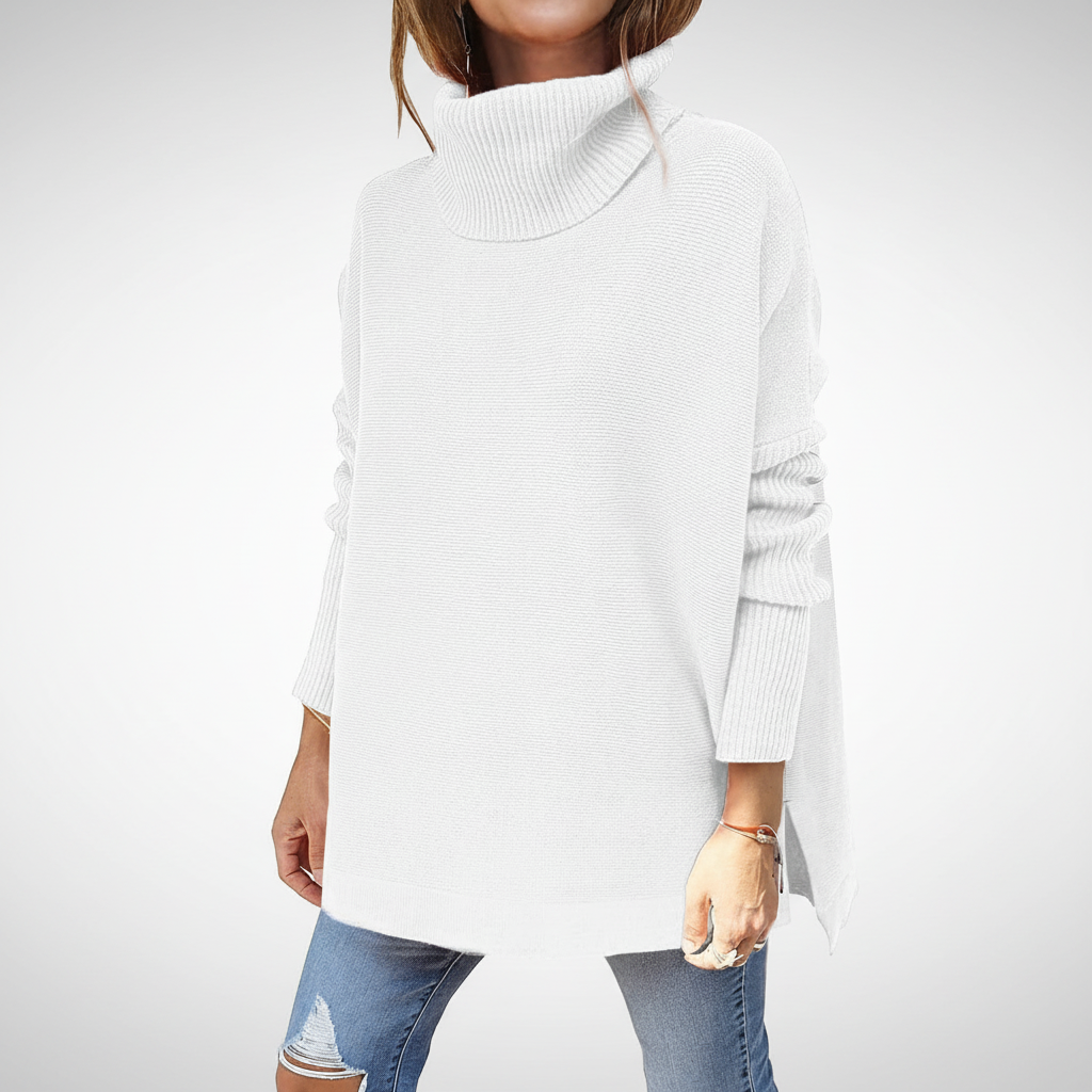 Women's Winter Oversized Turtleneck Jumper Dress in White