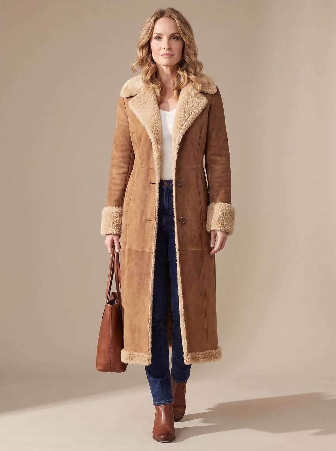 Women's Winter Trench Coat in Faux Fur
