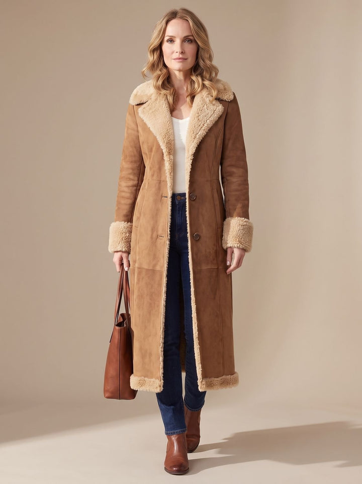 Women's Winter Trench Coat in Faux Fur