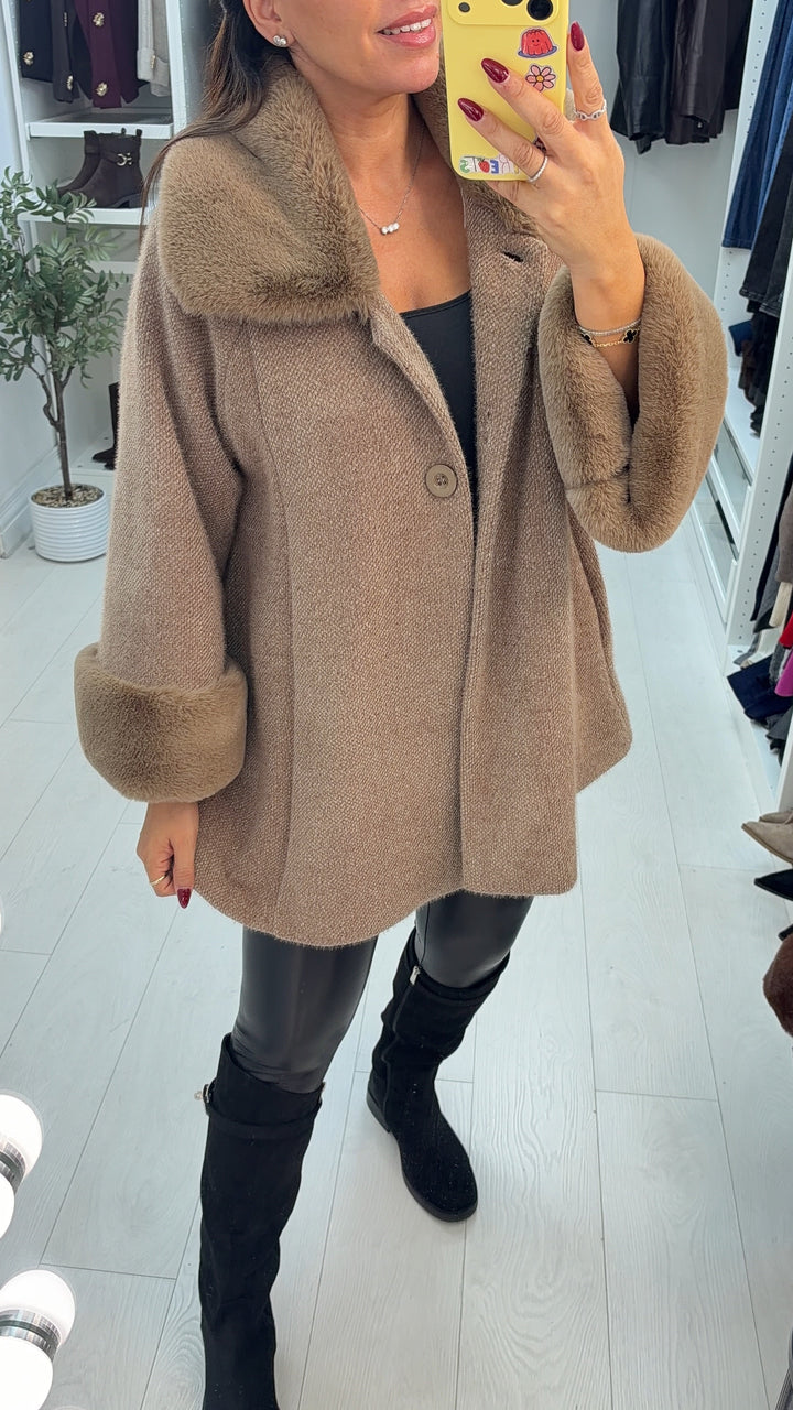 Women's Winter Trench Coat in Soft Chenille in Mocha